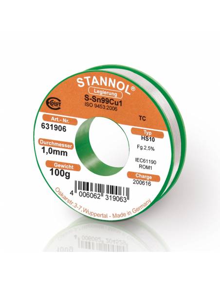 Ref. 631906 - ESTAÑO Sn99Cu1 Sin Plomo para Soldadura 1 mm 100 gr