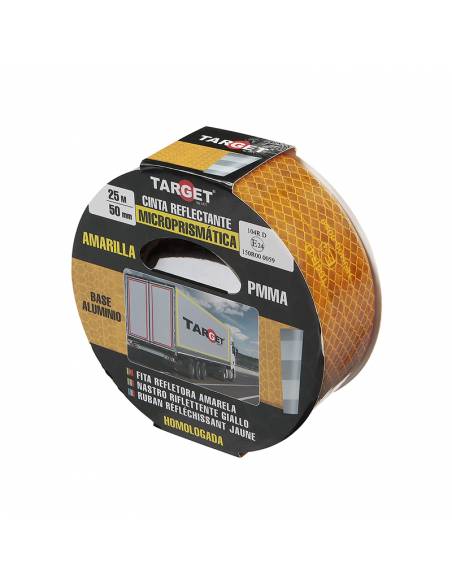 Cinta REFLECTANTE HOMOLOGADA 104R V23 AMARILLA 25M X 50mm BASE ALUMINIO