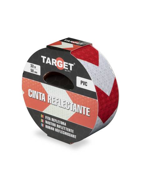 Cinta REFLECTANTE Patrón FLECHAS ROJAS Y BLANCAS 33M X 50mm