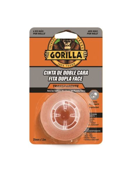 CINTA DOBLE CARA GORILLA 1,5M X 25mm TRANSPARENTE