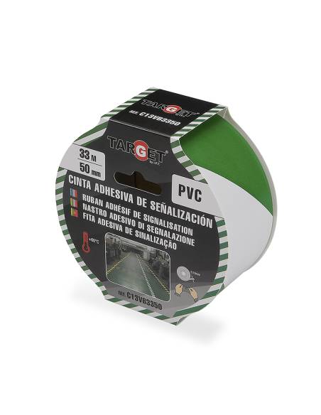 CINTA de SEÑALIZACION ADHESIVA 33 M X 50 mm VERDE/BLANCA